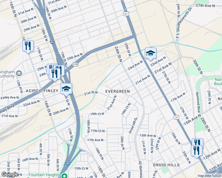 map of restaurants, bars, coffee shops, grocery stores, and more near 2208 22nd Avenue North in Birmingham