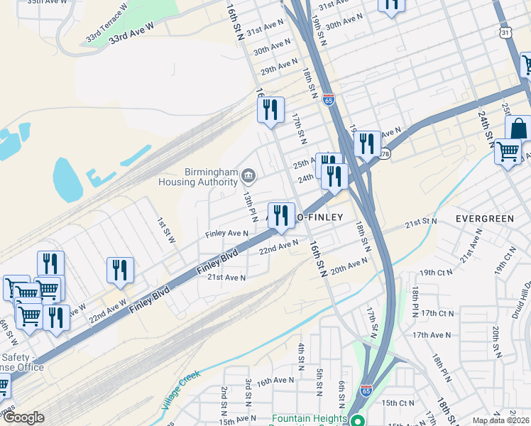 map of restaurants, bars, coffee shops, grocery stores, and more near 1309 24th Avenue North in Birmingham