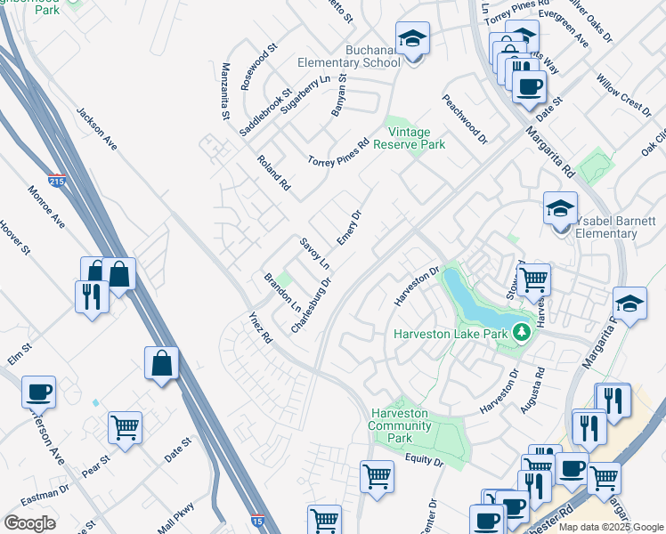 map of restaurants, bars, coffee shops, grocery stores, and more near 40349 Charlesburg Drive in Temecula