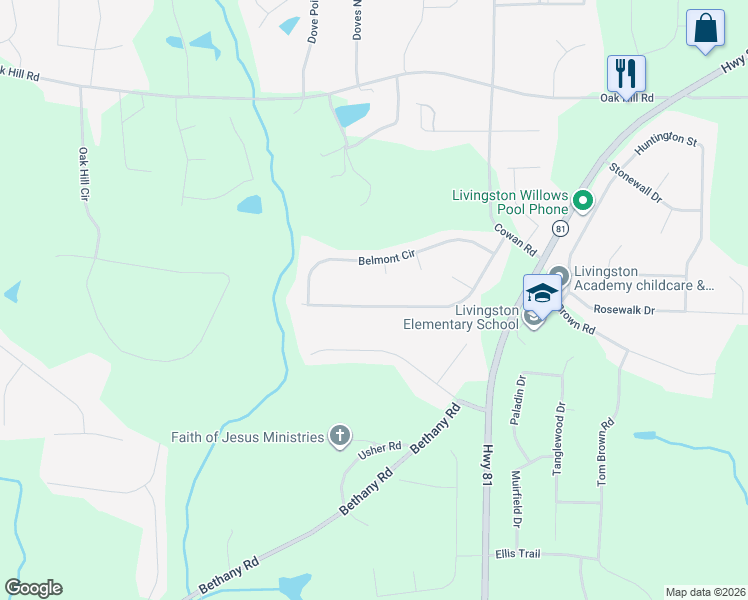 map of restaurants, bars, coffee shops, grocery stores, and more near 210 Belmont Trail in Covington
