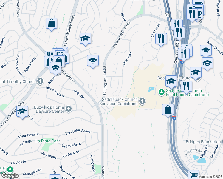 map of restaurants, bars, coffee shops, grocery stores, and more near 29105 Via Cerrito in Laguna Niguel