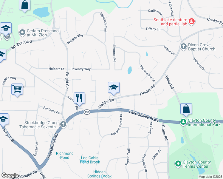 map of restaurants, bars, coffee shops, grocery stores, and more near 7923 Fielder Road in Jonesboro