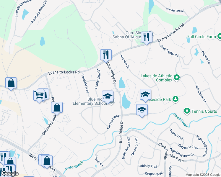 map of restaurants, bars, coffee shops, grocery stores, and more near 1000 Micah Terrace in Evans