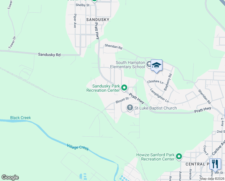 map of restaurants, bars, coffee shops, grocery stores, and more near 409 Pratt Highway in Birmingham