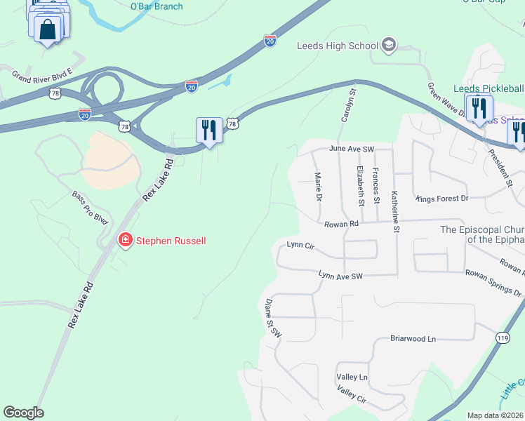 map of restaurants, bars, coffee shops, grocery stores, and more near 1079 Crest Road in Leeds
