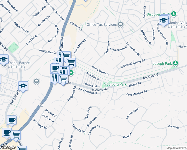 map of restaurants, bars, coffee shops, grocery stores, and more near 27530 Santa Gertrudis Creek Trail in Temecula