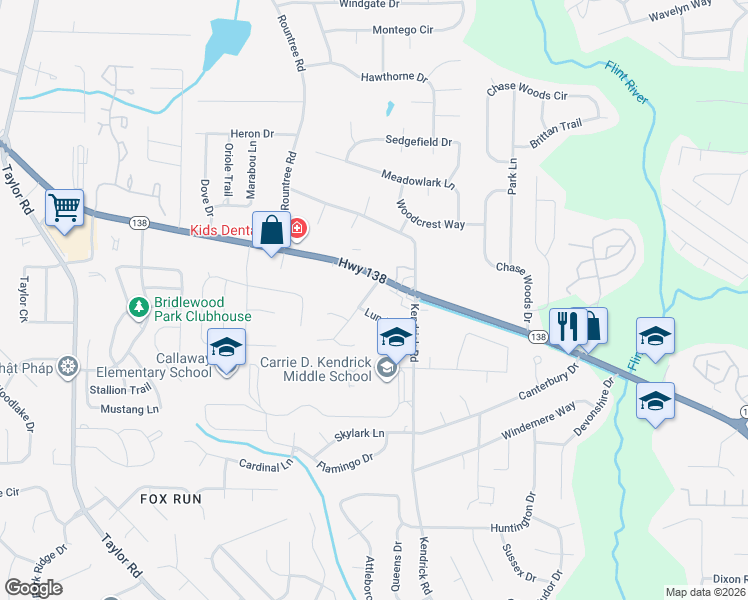 map of restaurants, bars, coffee shops, grocery stores, and more near 116 Georgia 138 in Jonesboro