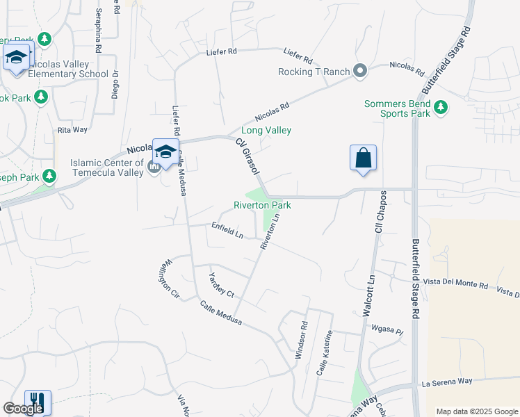 map of restaurants, bars, coffee shops, grocery stores, and more near 39976 Amberley Circle in Temecula
