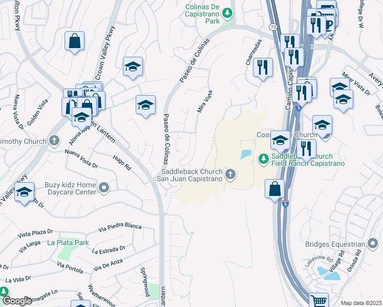 map of restaurants, bars, coffee shops, grocery stores, and more near 29151 Mira Vista in Laguna Niguel