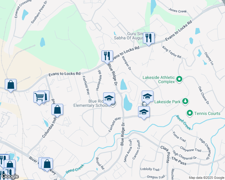 map of restaurants, bars, coffee shops, grocery stores, and more near 1014 Micah Trce in Evans