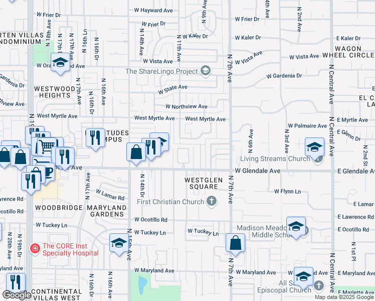 map of restaurants, bars, coffee shops, grocery stores, and more near 1002 West Solar Drive in Phoenix