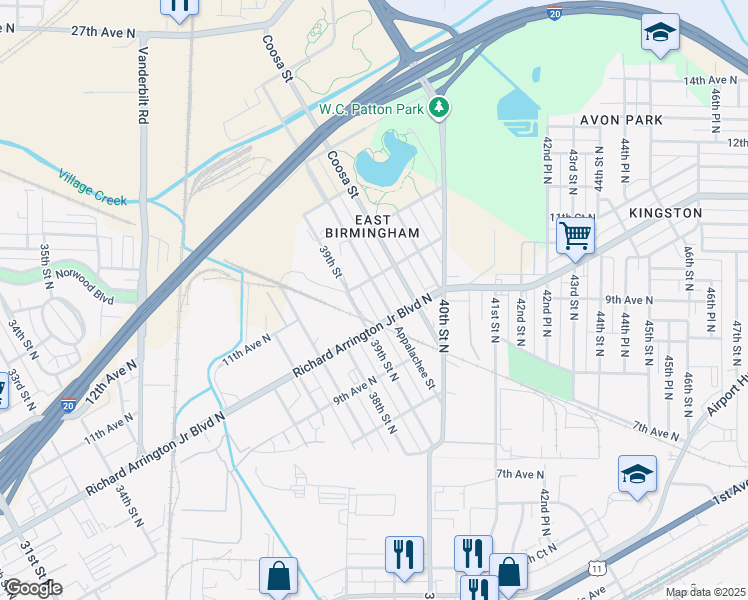 map of restaurants, bars, coffee shops, grocery stores, and more near 1032 Appalachee Street in Birmingham