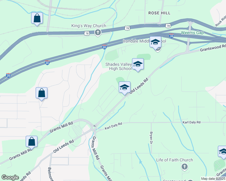 map of restaurants, bars, coffee shops, grocery stores, and more near Senior Student Stadium Trail in Irondale