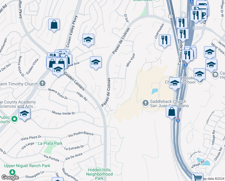 map of restaurants, bars, coffee shops, grocery stores, and more near 29121 Via Cerrito in Laguna Niguel