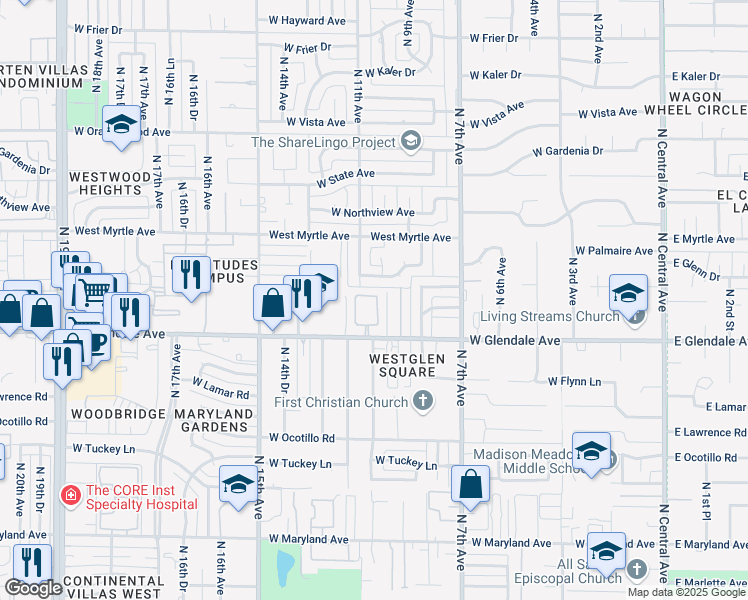 map of restaurants, bars, coffee shops, grocery stores, and more near 1002 West Solar Drive in Phoenix