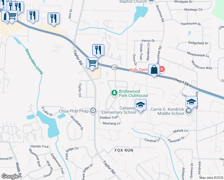 map of restaurants, bars, coffee shops, grocery stores, and more near 312 Horseshoe Bend in Riverdale
