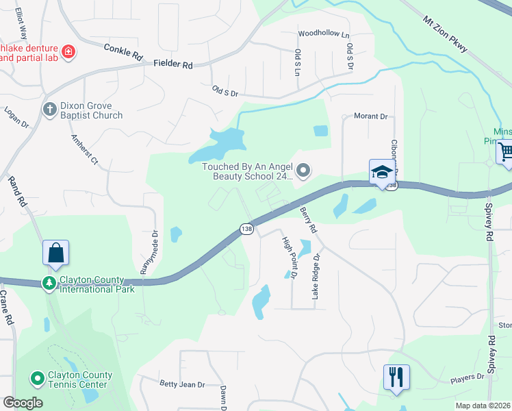 map of restaurants, bars, coffee shops, grocery stores, and more near 2721 Georgia 138 in Jonesboro