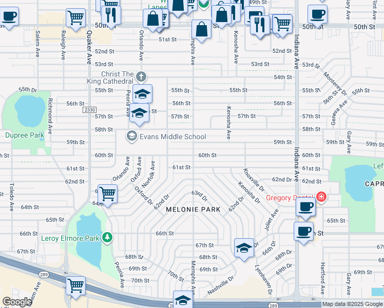 map of restaurants, bars, coffee shops, grocery stores, and more near 5900-5998 Memphis Ave in Lubbock