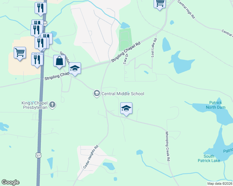 map of restaurants, bars, coffee shops, grocery stores, and more near 114 Whooping Creek Road in Carrollton