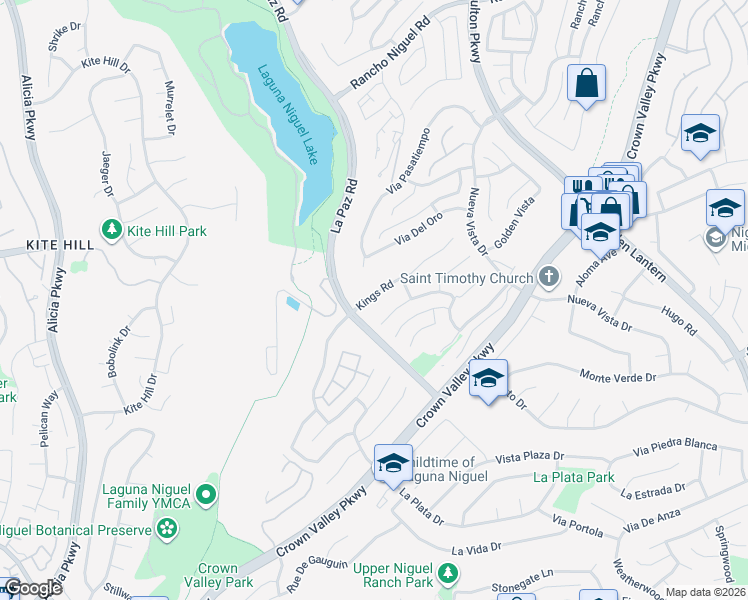 map of restaurants, bars, coffee shops, grocery stores, and more near 24532 Kings Road in Laguna Niguel
