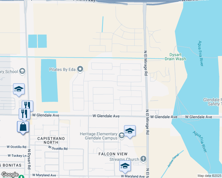 map of restaurants, bars, coffee shops, grocery stores, and more near 12537 West Myrtle Avenue in Maricopa County