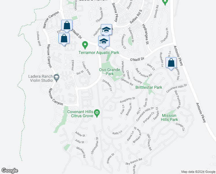 map of restaurants, bars, coffee shops, grocery stores, and more near 23 Waltham Road in Mission Viejo