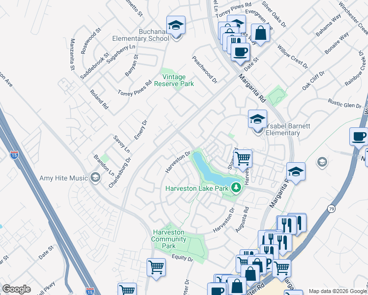 map of restaurants, bars, coffee shops, grocery stores, and more near 40085 Spring Place Court in Temecula