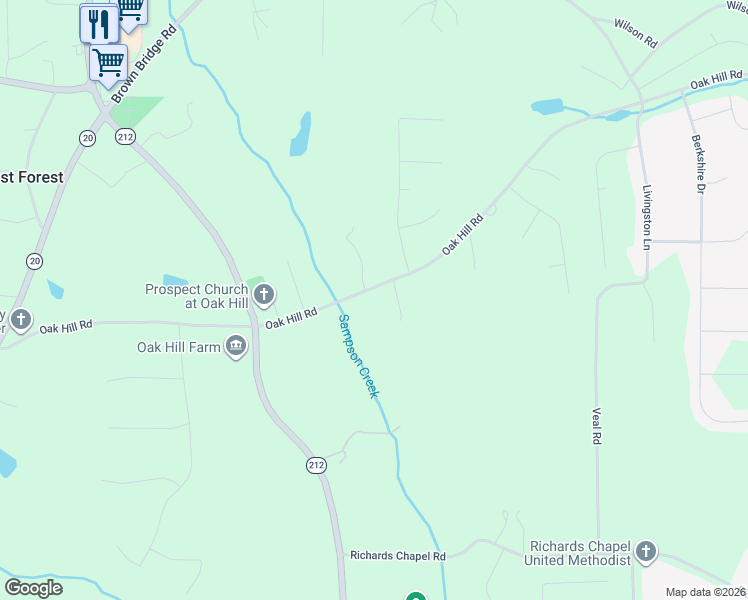 map of restaurants, bars, coffee shops, grocery stores, and more near 1975 Oak Hill Road in Covington
