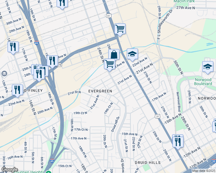 map of restaurants, bars, coffee shops, grocery stores, and more near 2307 22nd Avenue North in Birmingham