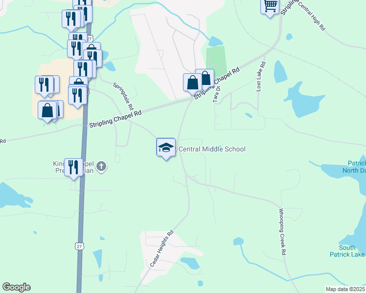 map of restaurants, bars, coffee shops, grocery stores, and more near 130 Whooping Creek Road in Carrollton