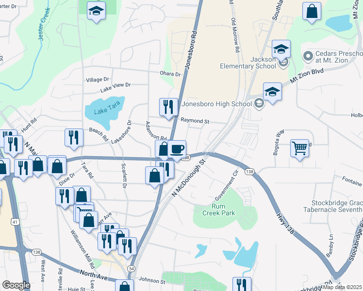 map of restaurants, bars, coffee shops, grocery stores, and more near 251 Wayne Avenue in Jonesboro