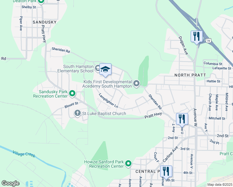 map of restaurants, bars, coffee shops, grocery stores, and more near 225 Bayberry Road in Birmingham