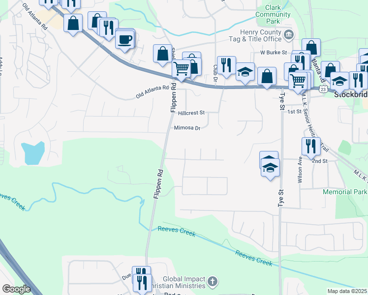map of restaurants, bars, coffee shops, grocery stores, and more near 111 Fairhaven Court in Stockbridge