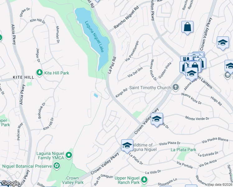 map of restaurants, bars, coffee shops, grocery stores, and more near 24515 Kings Road in Laguna Niguel
