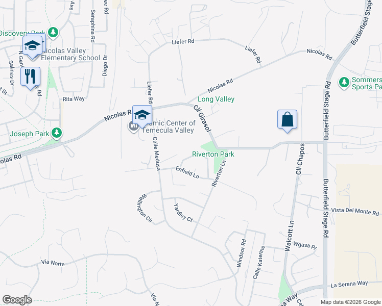 map of restaurants, bars, coffee shops, grocery stores, and more near 39858 Amberley Circle in Temecula