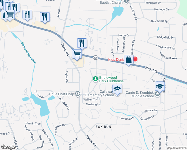 map of restaurants, bars, coffee shops, grocery stores, and more near 306 Horseshoe Bend in Riverdale