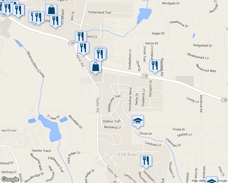 map of restaurants, bars, coffee shops, grocery stores, and more near 306 Horseshoe Bend in Riverdale
