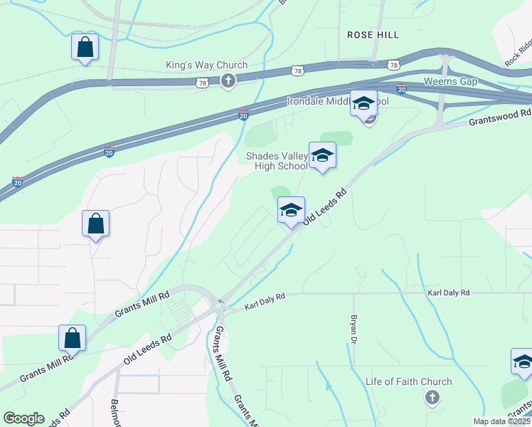 map of restaurants, bars, coffee shops, grocery stores, and more near Senior Student Stadium Trail in Irondale