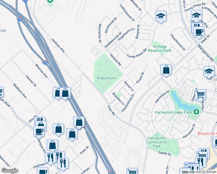 map of restaurants, bars, coffee shops, grocery stores, and more near 26451 Arboretum Way in Murrieta