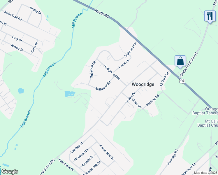 map of restaurants, bars, coffee shops, grocery stores, and more near 4261 Stillwood Circle in Orangeburg