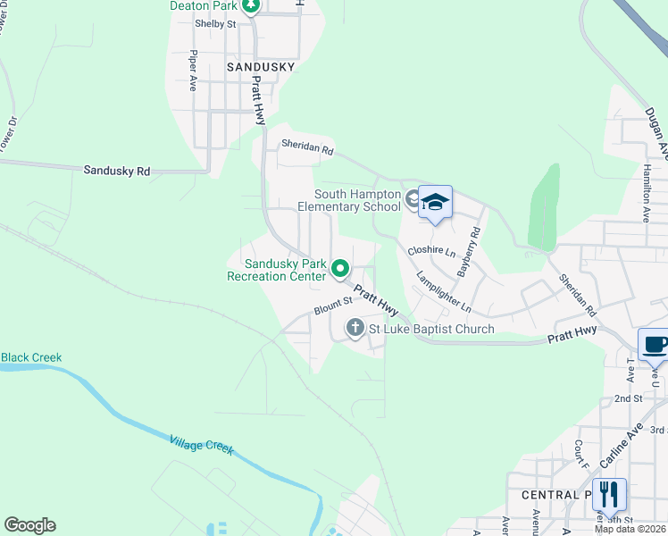 map of restaurants, bars, coffee shops, grocery stores, and more near 308 Pratt Highway in Birmingham