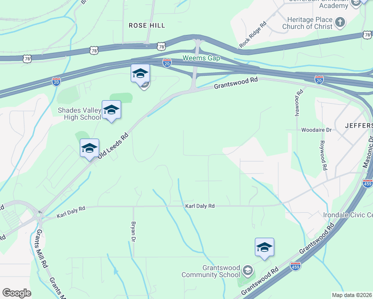 map of restaurants, bars, coffee shops, grocery stores, and more near 3120 Naves Drive in Birmingham