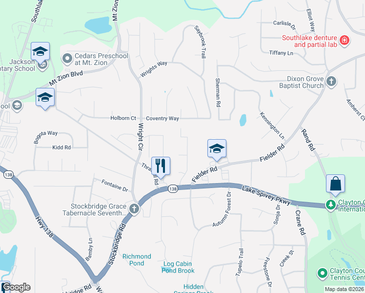 map of restaurants, bars, coffee shops, grocery stores, and more near 7847 Sugarland Drive in Jonesboro