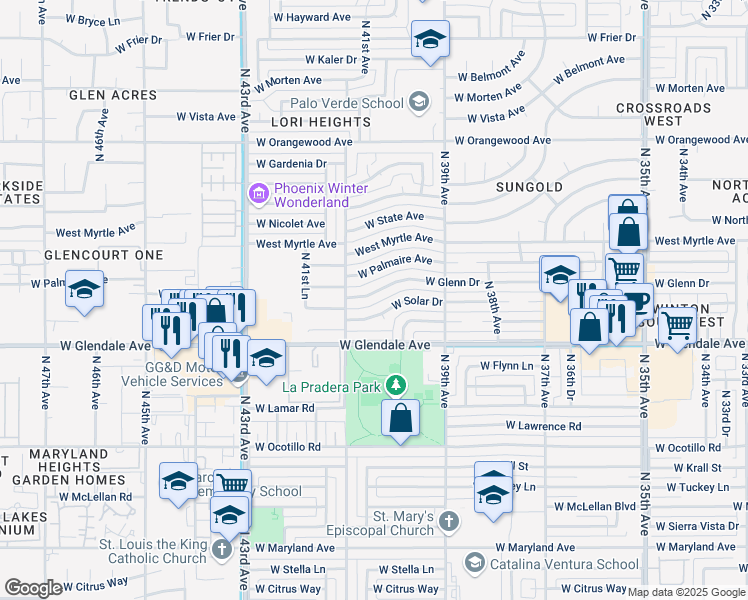 map of restaurants, bars, coffee shops, grocery stores, and more near 4025 West Glenn Drive in Phoenix