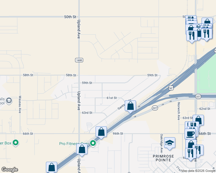 map of restaurants, bars, coffee shops, grocery stores, and more near 7007-7009 59th Street in Lubbock