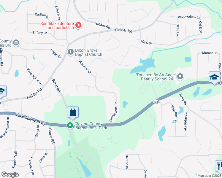 map of restaurants, bars, coffee shops, grocery stores, and more near Big Ben Court in Clayton County