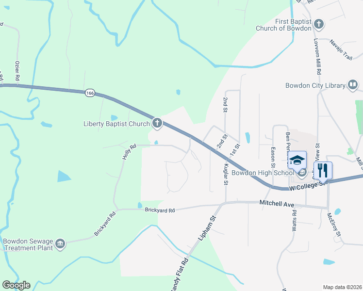 map of restaurants, bars, coffee shops, grocery stores, and more near 90 Holly Road in Bowdon