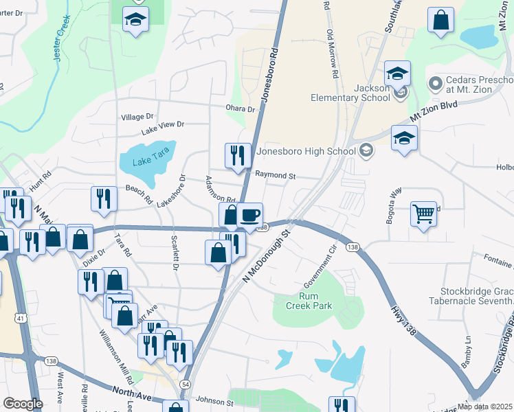 map of restaurants, bars, coffee shops, grocery stores, and more near 251 Wayne Avenue in Jonesboro