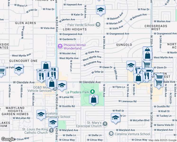 map of restaurants, bars, coffee shops, grocery stores, and more near 4025 West Glenn Drive in Phoenix