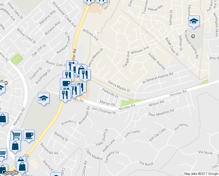 map of restaurants, bars, coffee shops, grocery stores, and more near 27530 Santa Gertrudis Creek Trail in Temecula